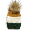 Adult Knit Ribbed Beanie | Green + Off White + Mustard Yellow