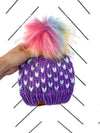 0-3 month Knit Hearts Pom Hat | Wool Free Rainbow Beanie