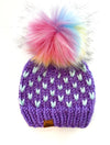 Toddler Knit Heart Pom Hat | Wool Free Rainbow Beanie