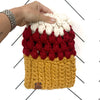 Crochet Puff Stitch Slouch Hat | Mustard Yellow + Cranberry Red + Off White