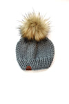 Adult Solid Knit Pom Hat | Slate Gray