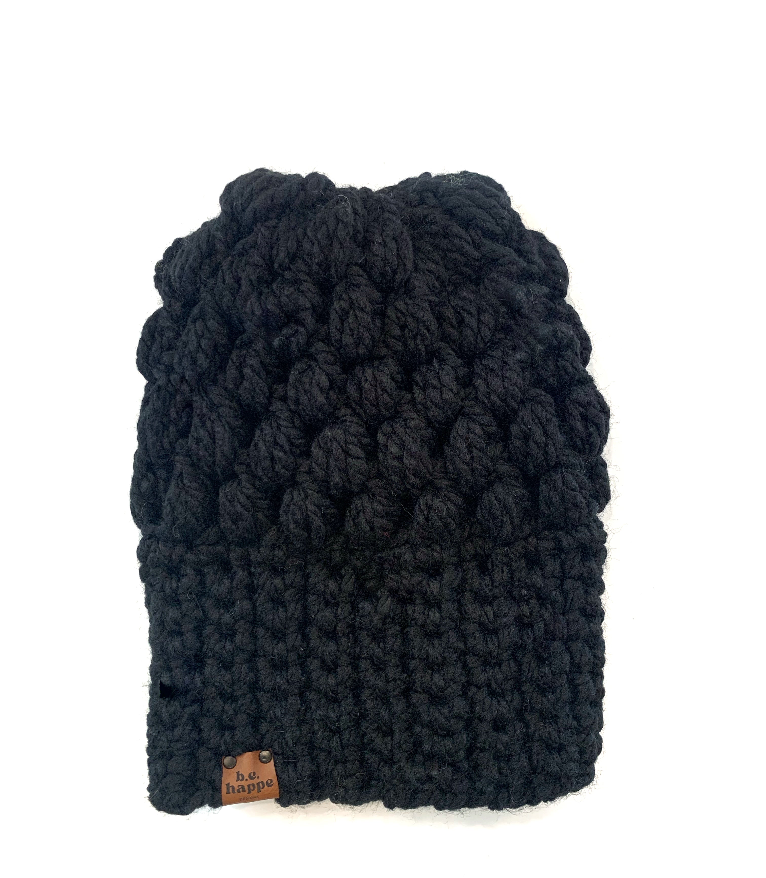 Crochet Puff Stitch Slouch Hat | Black Slouchy Beanie - Hats from b.e.happe 