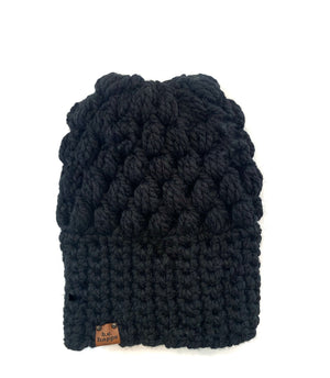 crochet Puff Stitch Slouch Hat, black oversized beanie, slouch hat, women's slouch hat