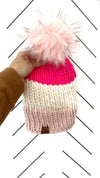 Adult Stripe Pom Hat | Light Pink + Hot Pink