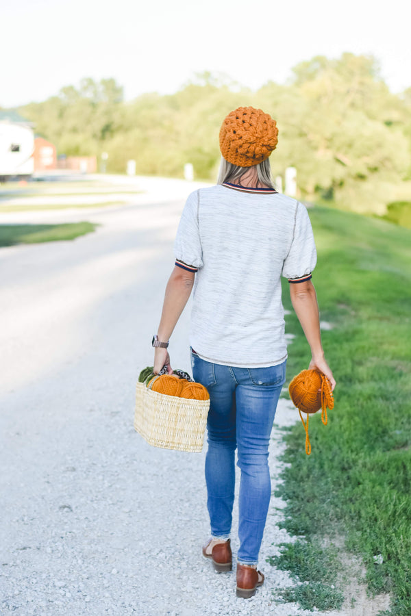 Crochet Puff Stitch Slouch Hat | Butterscotch Slouchy Beanie - Adult from b.e.happe 