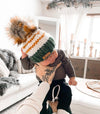 Youth Knit Pom Hat | Green Stripe Beanie -  from b.e.happe 