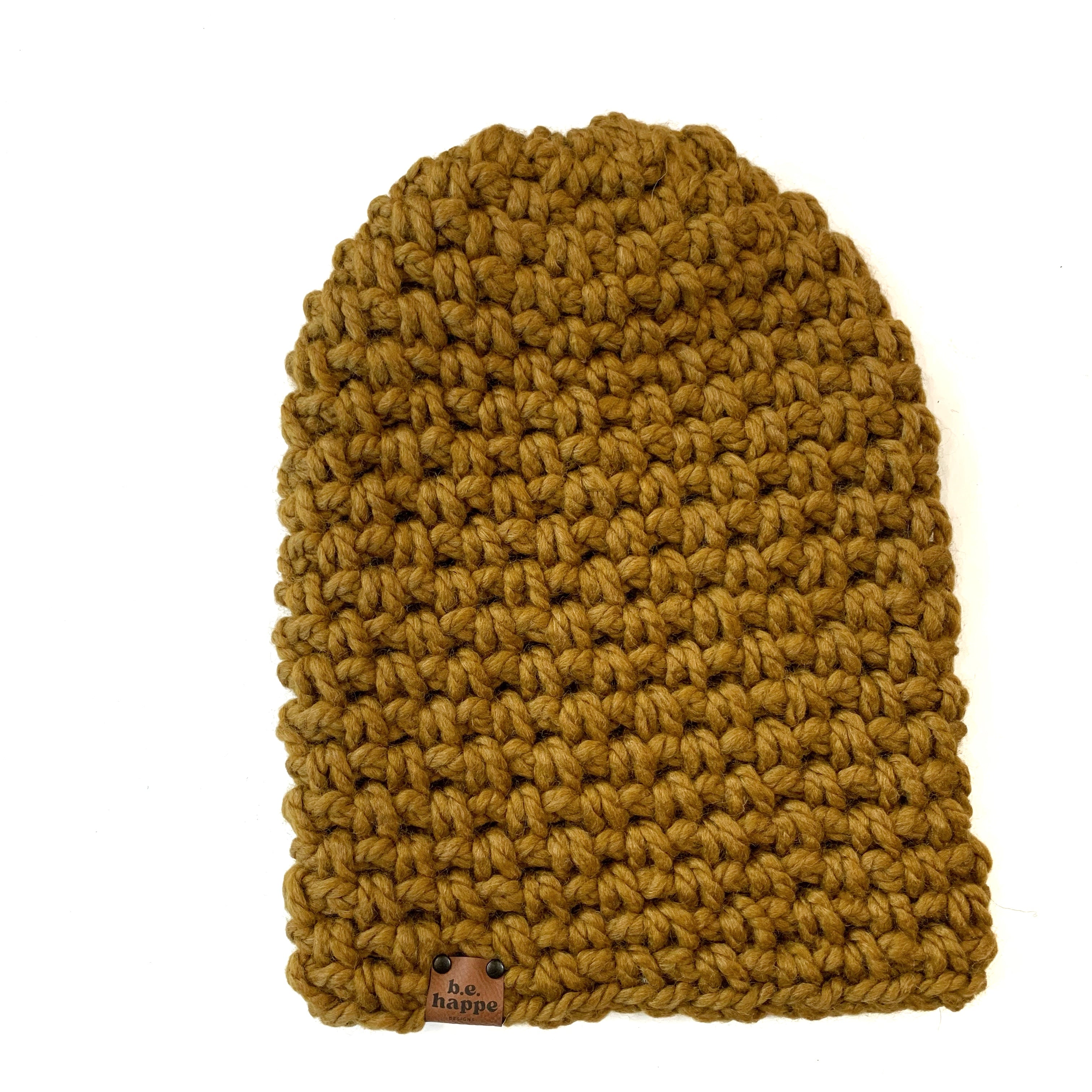 Crochet Simple Slouch Hat | Flax Brown Slouchy Beanie - Adult from b.e.happe 