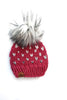 0-3 month Happe Hearts Knit Pom Hat | Raspberry + Marble