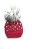 3-6 month Baby Knit Hearts Pom Hat | Pink + Marble
