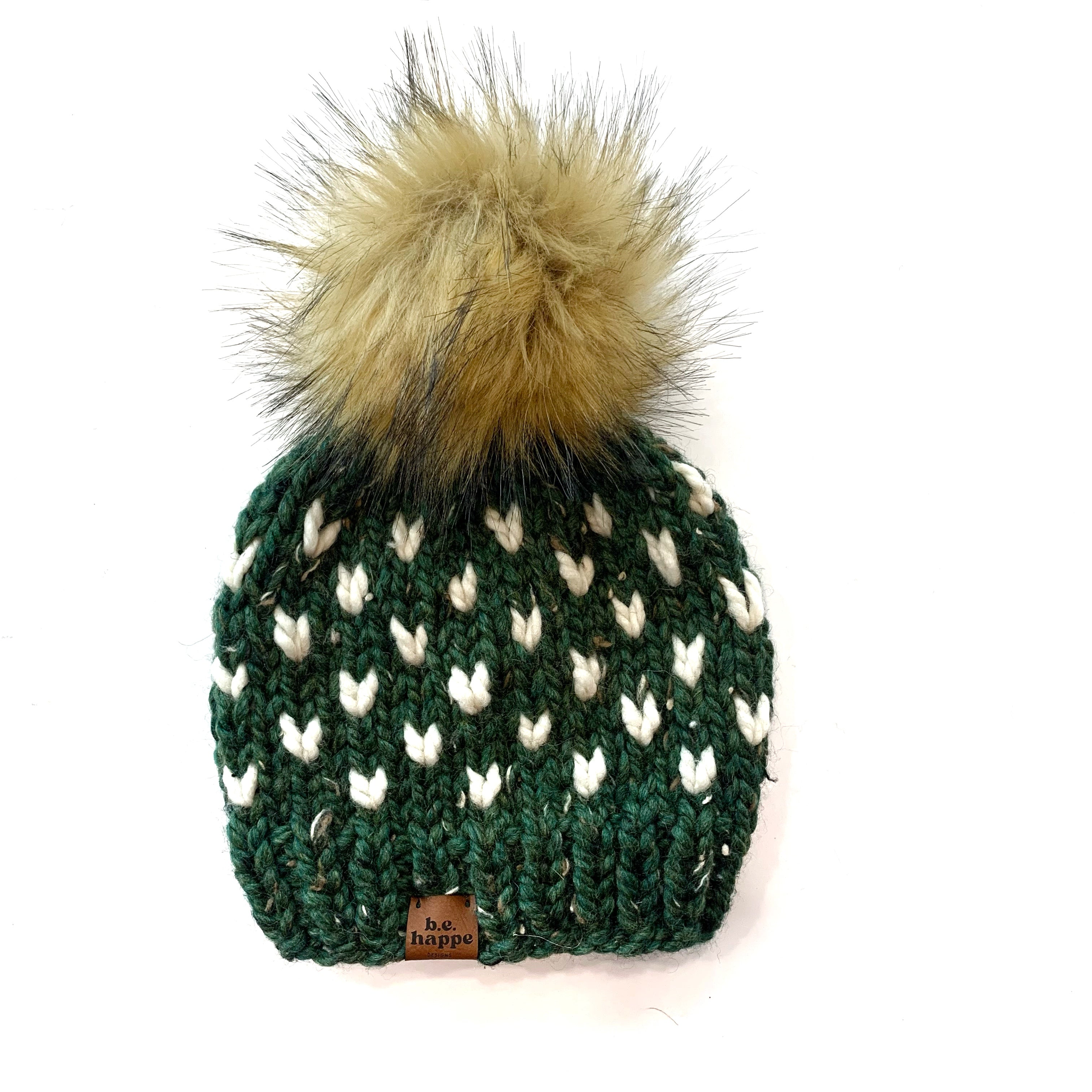 3-6 Month Baby Knit Pom Hat | Kale Green + Off White