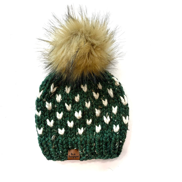 3-6 Month Baby Knit Pom Hat | Kale Green + Off White