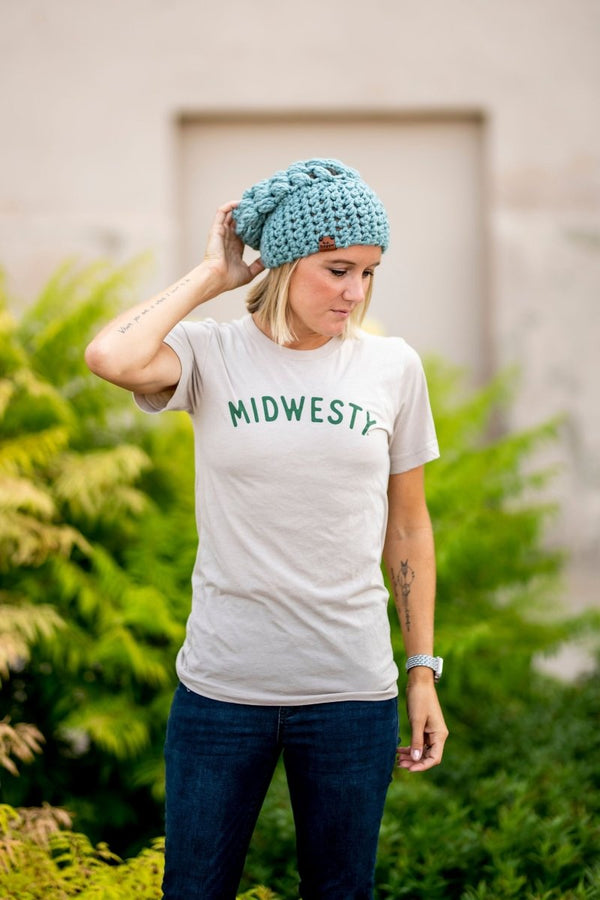 Mommy + Me Beanies | Blue Slouchy Beanie + Heart Pom Hat - b.e.happe