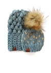 Mommy + Me Beanies | Blue Slouchy Beanie + Heart Pom Hat - b.e.happe