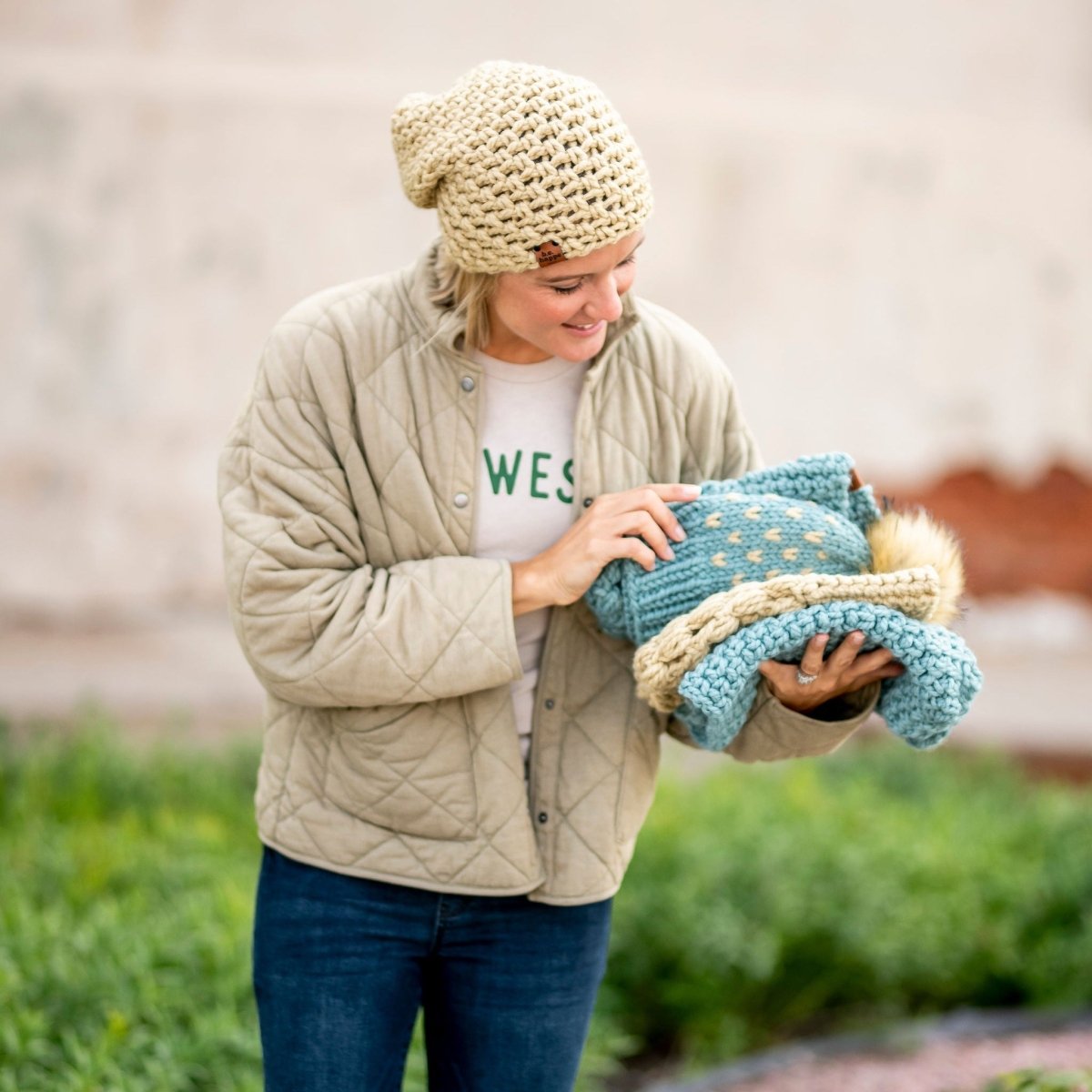 Mommy + Me Blue and Tan Hat Set - b.e.happe