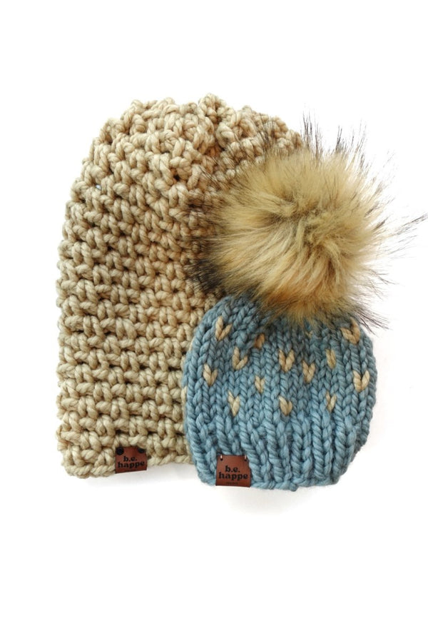 Mommy + Me Blue and Tan Hat Set - b.e.happe