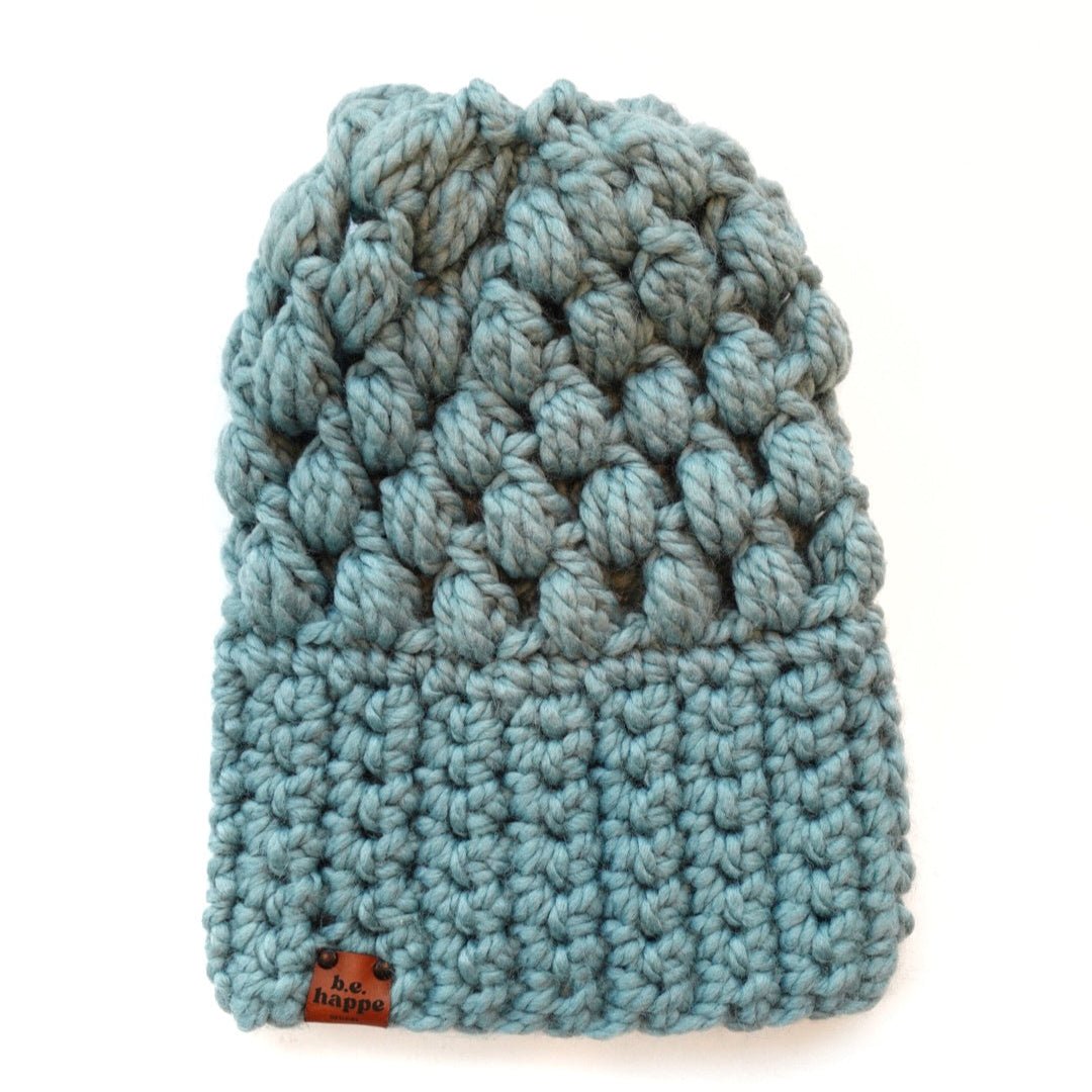 Mommy + Me Blue Knit Heart Pom Hat Set - b.e.happe