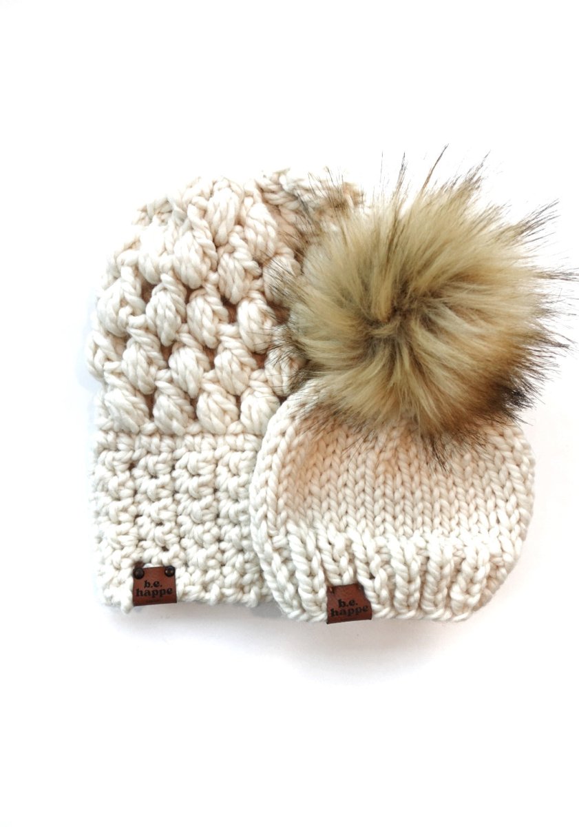 Mommy + Me Off White Beanie Set - b.e.happe