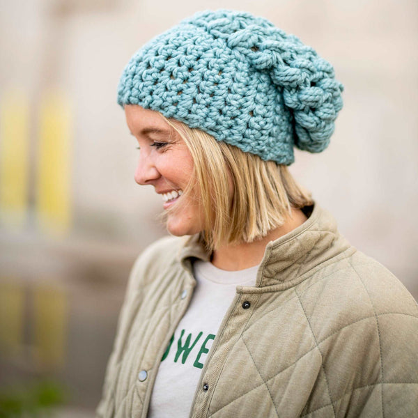 Crochet Slouch Hat | Succulent Blue Slouchy Beanie -  from b.e.happe 