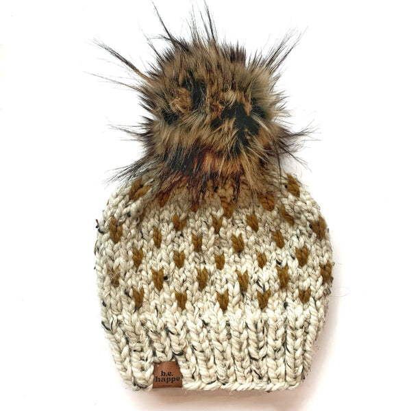 Toddler Heart Knit Pom Hat | Oatmeal + Flax - b.e.happe