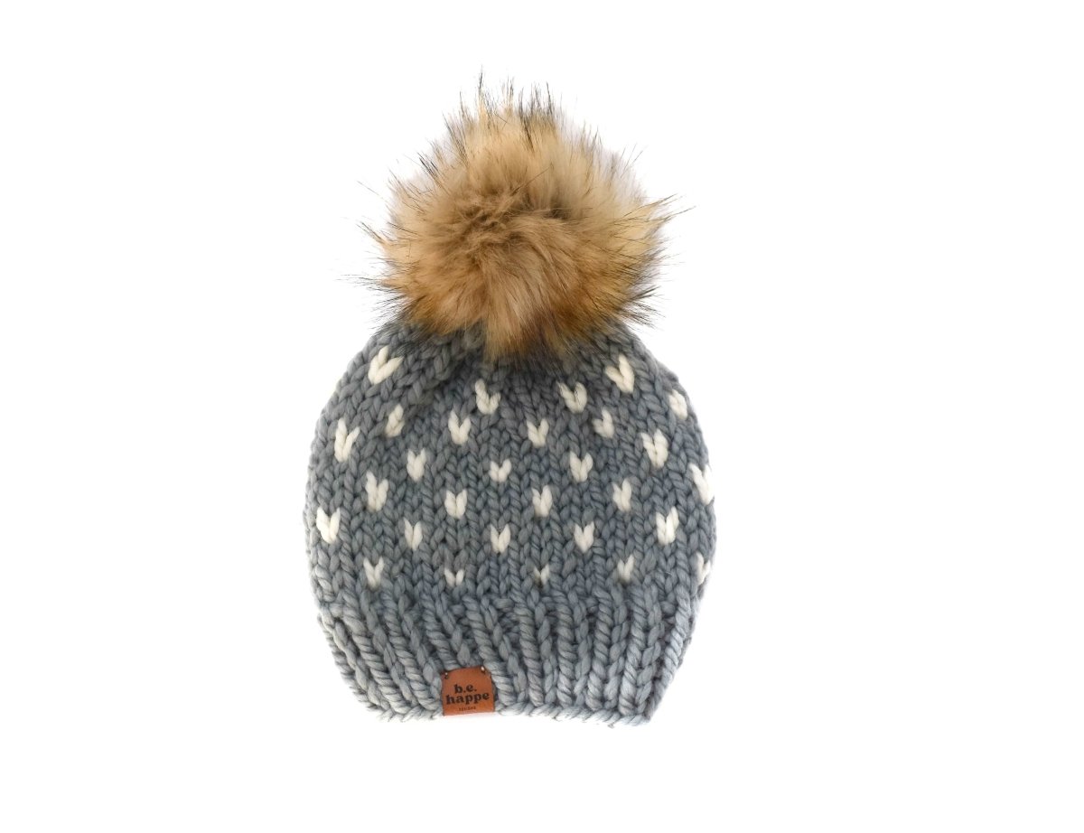 Toddler Knit Happe Hearts Hat | Slate + Off White - b.e.happe