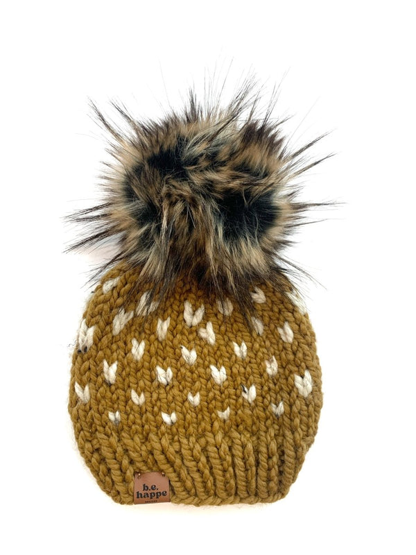 Toddler Knit Pom Hat | Flax Brown Beanie - b.e.happe
