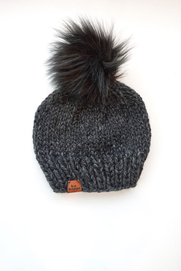 Toddler Knit Pom Hat | Gray Pom Beanie - b.e.happe
