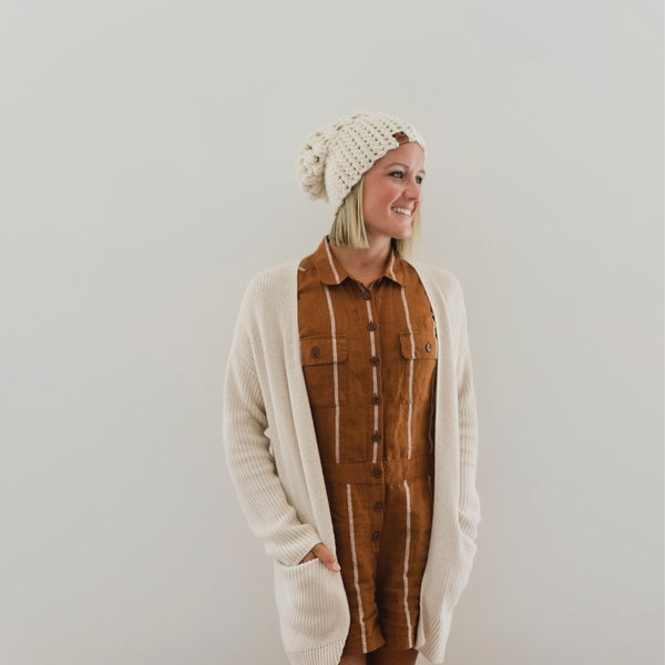 Women's Slouch Hat | Cream Slouchy Beanie - b.e.happe