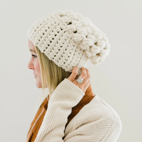 Women's Slouch Hat | Cream Slouchy Beanie - b.e.happe