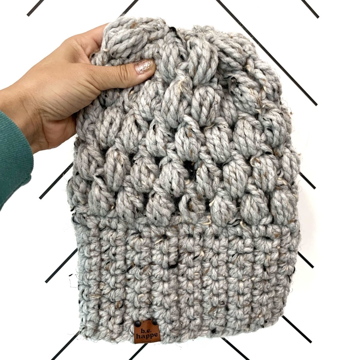 Women's Slouch Hat | Marble Grey Slouchy Beanie - b.e.happe