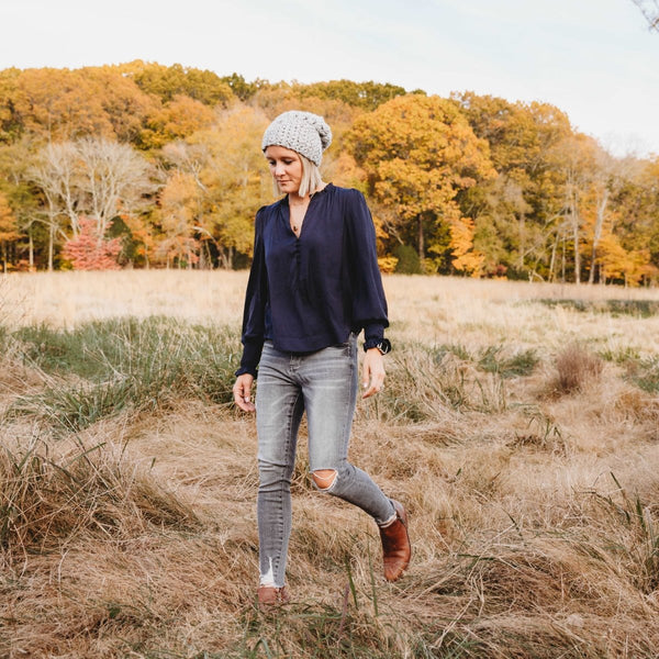 Women's Slouch Hat | Marble Grey Slouchy Beanie - b.e.happe