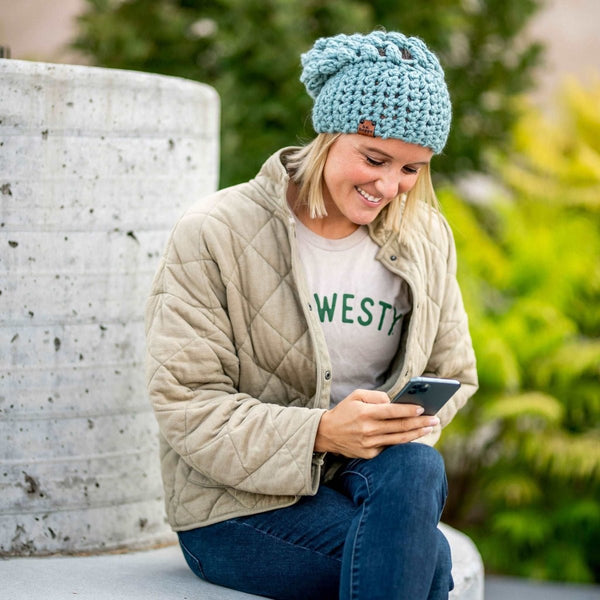Women's Slouch Hat | Succulent Blue Slouchy Beanie - b.e.happe