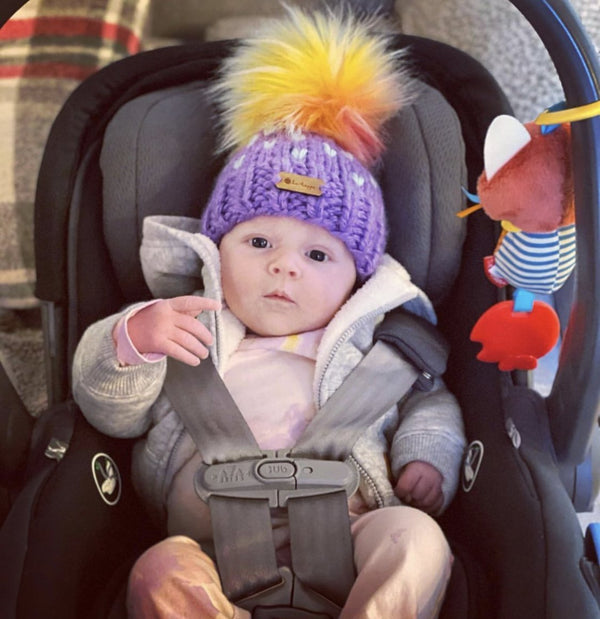 Youth Knit Heart Pom Hat | Wool Free Rainbow Beanie - b.e.happe