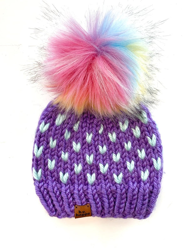 Youth Knit Heart Pom Hat | Wool Free Rainbow Beanie - b.e.happe