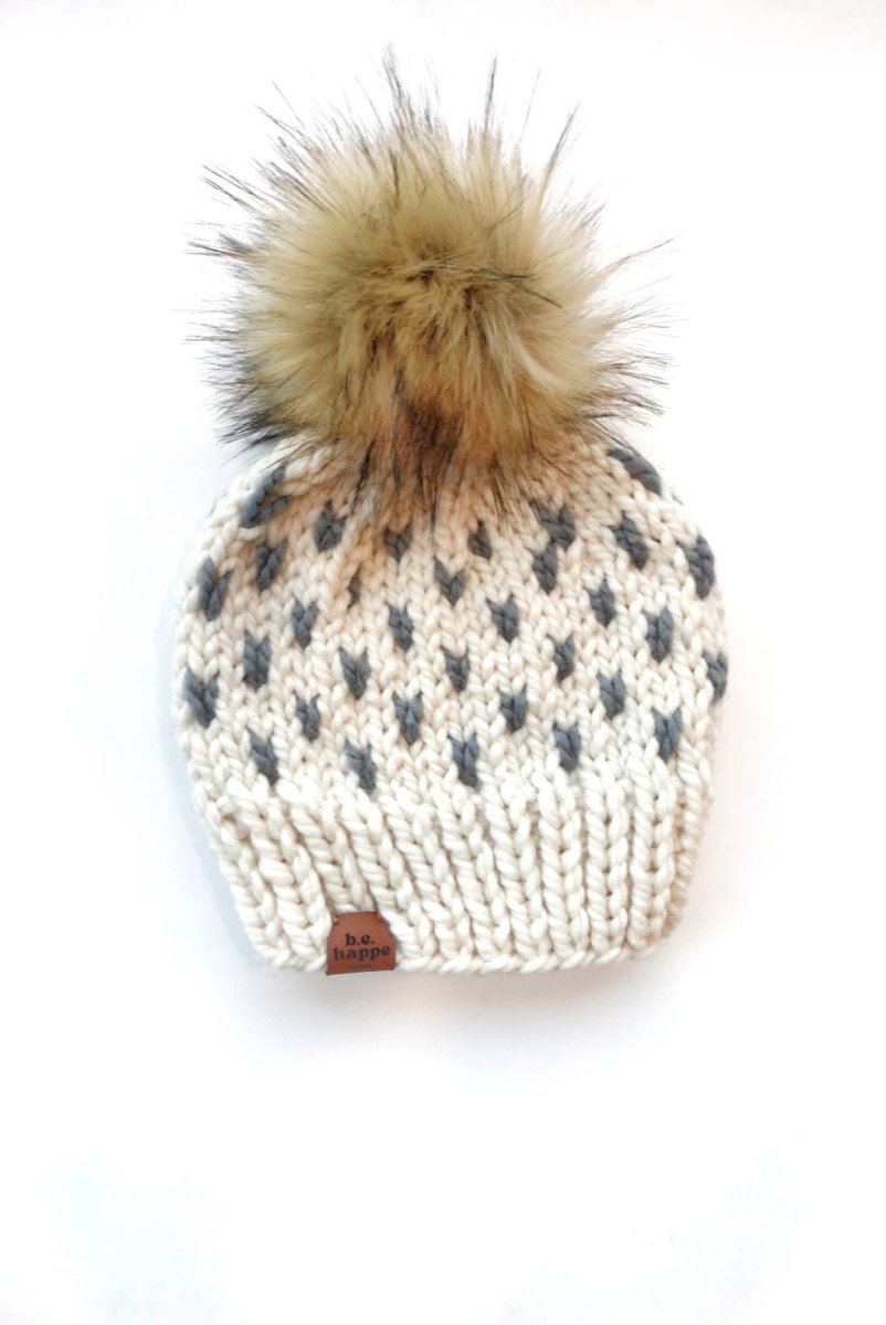 Youth Knit Pom Hat | Off White Heart Beanie - b.e.happe