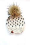 Youth Knit Pom Hat | Off White Heart Beanie - b.e.happe