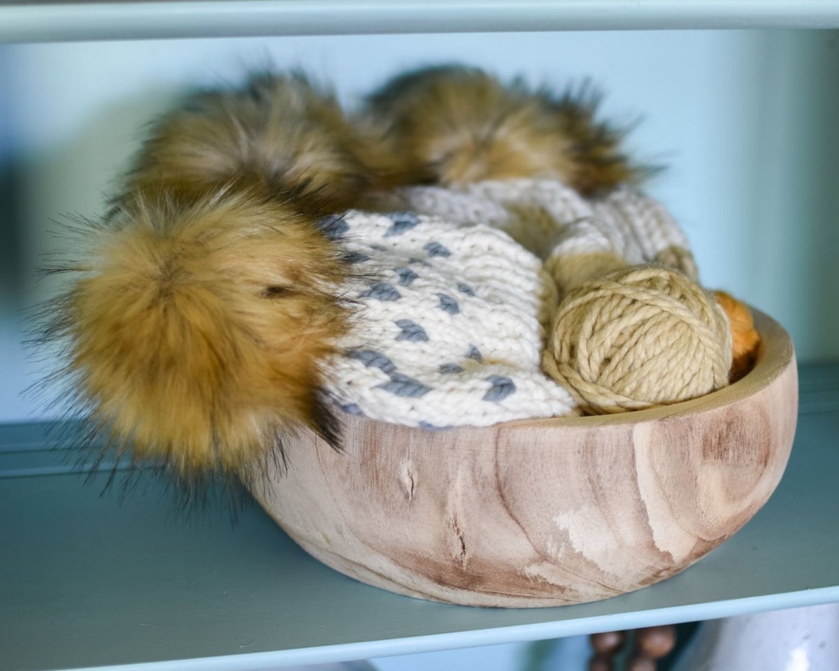 Youth Knit Pom Hat | Off White Heart Beanie - b.e.happe