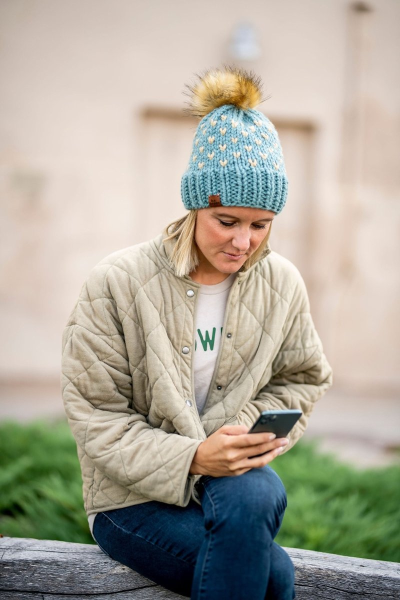 Youth Knit Pom Hat | Succulent Heart Beanie - b.e.happe