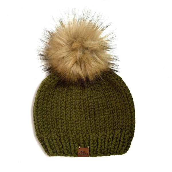 Youth Solid Knit Pom Hat | Cilantro Green - b.e.happe